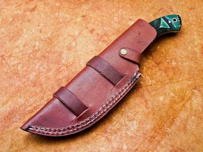 10" Full Tang Damascus Bowie Knife – Camel Bone Handle & Brass Bolster