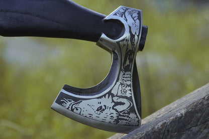 Viking Axe, Custom Gift Forged Carbon Steel Bearded Camping Hatchet