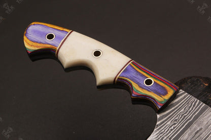 Heritage Forge 15.5 Inch Custom Hand Forged Twist Damascus Hunting Bowie Knife with Camel Bone and Wood Handle