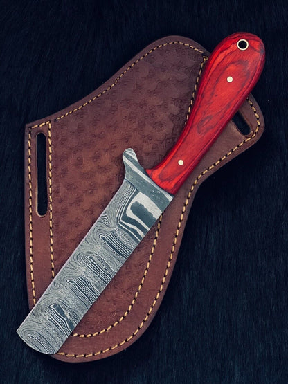 Heritage Forge 9 Inch Damascus Steel Cowboy Bowie Knife with Camel Bone and Wood Handle
