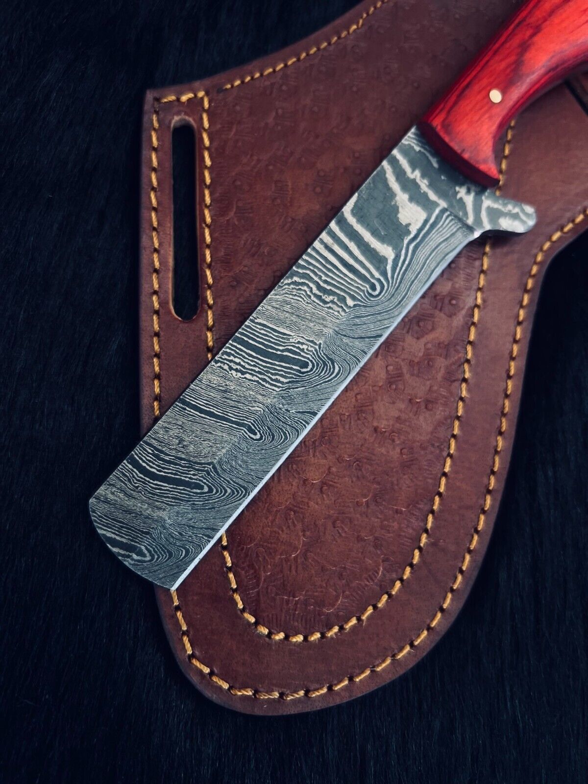 Heritage Forge 9 Inch Damascus Steel Cowboy Bowie Knife with Camel Bone and Wood Handle