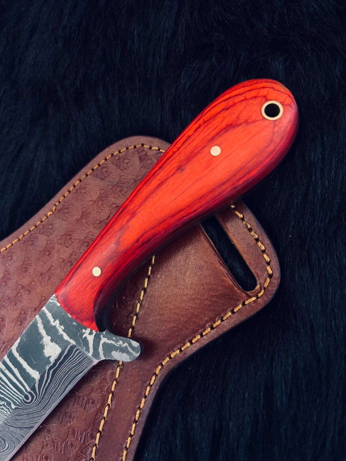 Heritage Forge 9 Inch Damascus Steel Cowboy Bowie Knife with Camel Bone and Wood Handle