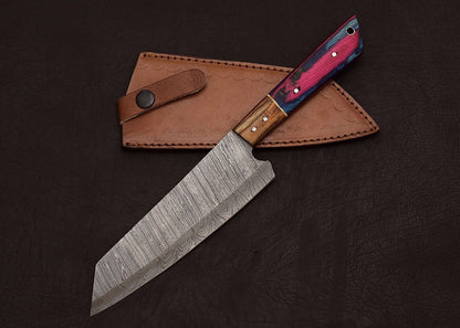 Full Tang Handmade Damascus Steel Chef & Hunting Knife 8" Blade Pakka Wood Handle