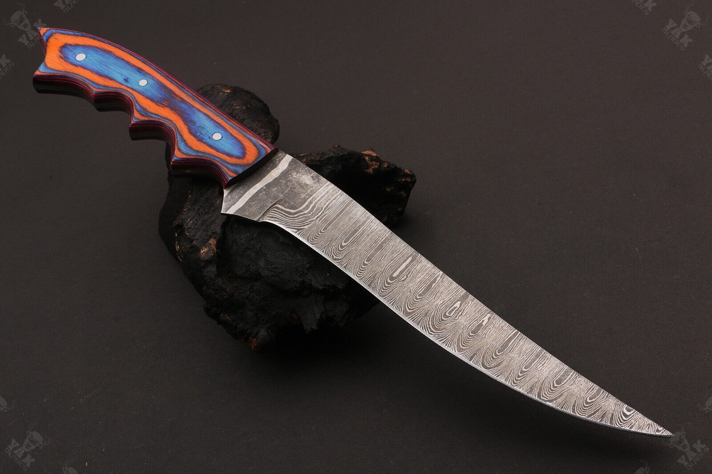 12" Hand Forged Twist Damascus Fillet Knife & Damascus Steel Fillet Knife With Leather Sheath
