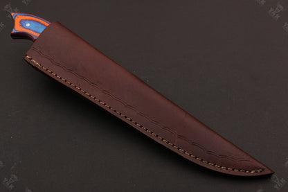 12" Hand Forged Twist Damascus Fillet Knife & Damascus Steel Fillet Knife With Leather Sheath