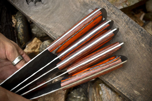 Handmade Chef Knife Set Twist Damascus Steel with Hard Wood Handles – Lot of 5 Camping & Rare Knives
