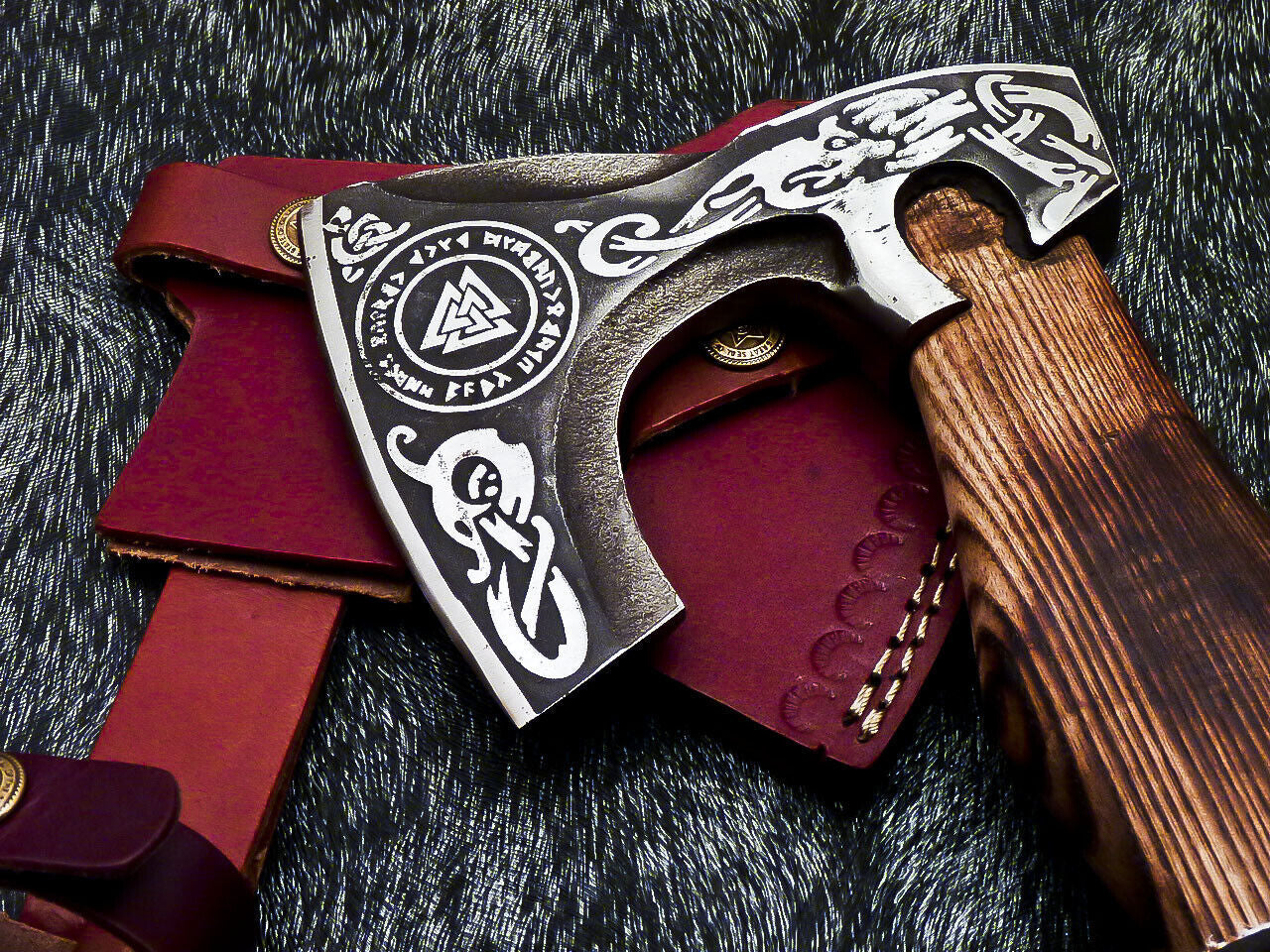 Custom Hand Forged Steel Viking Bearded Camping Axe – TOMAHAWK Hatchet with Leather Sheath