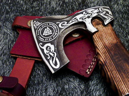 Custom Hand Forged Steel Viking Bearded Camping Axe – TOMAHAWK Hatchet with Leather Sheath