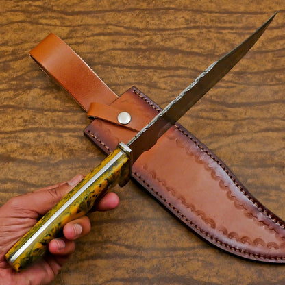 Heritage Forge Full Tang Handmade Damascus Steel Bowie Hunting Knife Resin Handle