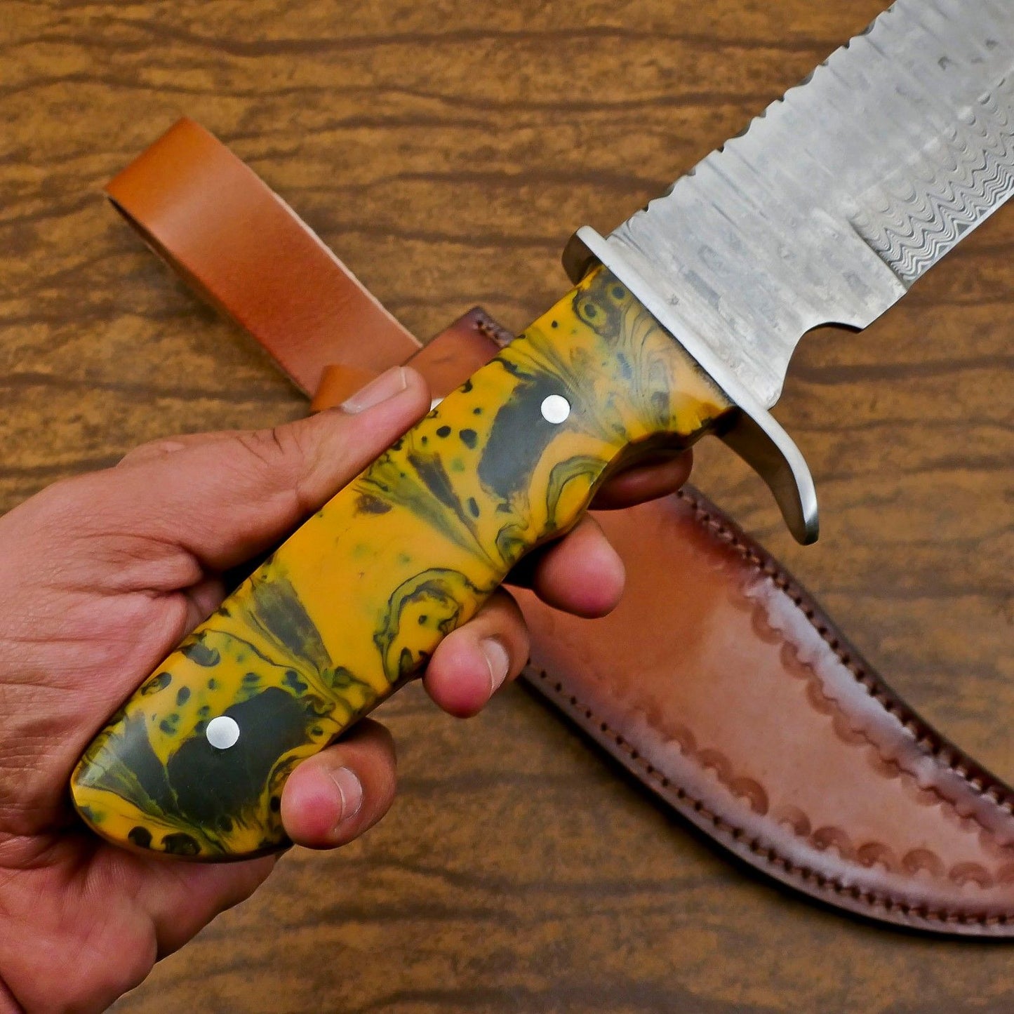 Heritage Forge Full Tang Handmade Damascus Steel Bowie Hunting Knife Resin Handle