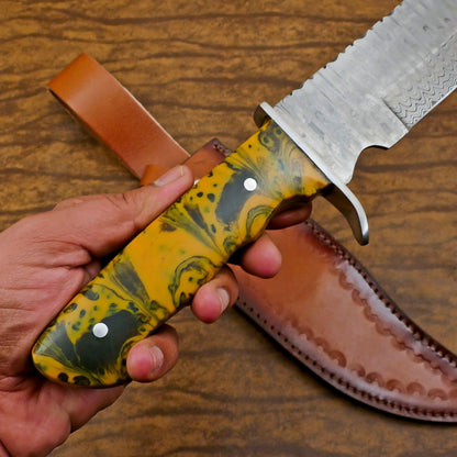 Heritage Forge Full Tang Handmade Damascus Steel Bowie Hunting Knife Resin Handle