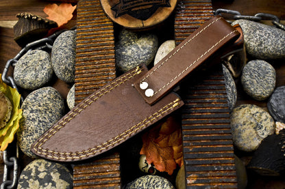 Hand Forged Skinner Knife Rain Drop Damascus Bone and Wood EDC