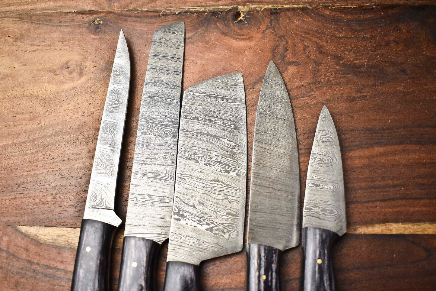 Lot of 5 Handmade Damascus Steel Blade Chef Knife Set – 384 Layer Forged Full Tang Blades