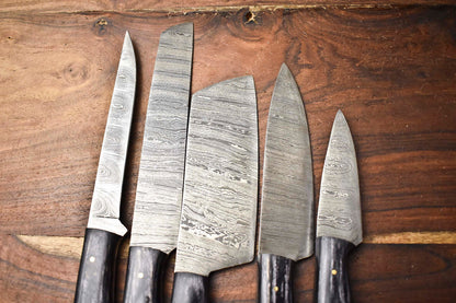 Lot of 5 Handmade Damascus Steel Blade Chef Knife Set – 384 Layer Forged Full Tang Blades