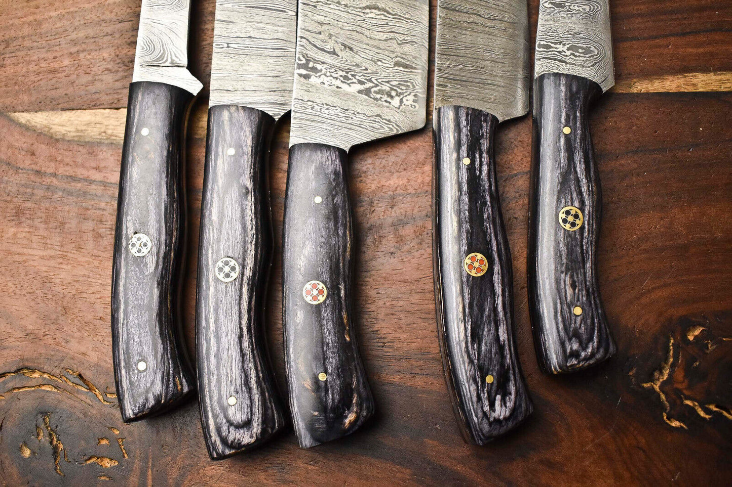 Lot of 5 Handmade Damascus Steel Blade Chef Knife Set – 384 Layer Forged Full Tang Blades