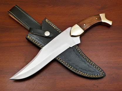 Premium 12-Inch D2 Steel Full Tang Bowie Hunting Knife with Brass Bolsters