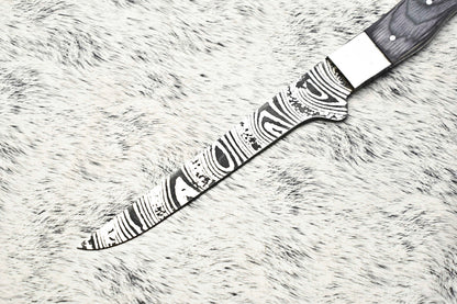 Fine Custom Handmade Damascus Steel Chef Knife – 11" Full Tang Sport Knife with Leather Sheath