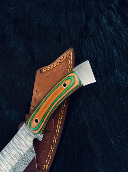 Heritage Forge 11.5 Inch Fire Damascus Steel Machete Knife with Camel Bone and Wood Handle