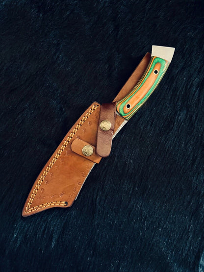 Heritage Forge 11.5 Inch Fire Damascus Steel Machete Knife with Camel Bone and Wood Handle