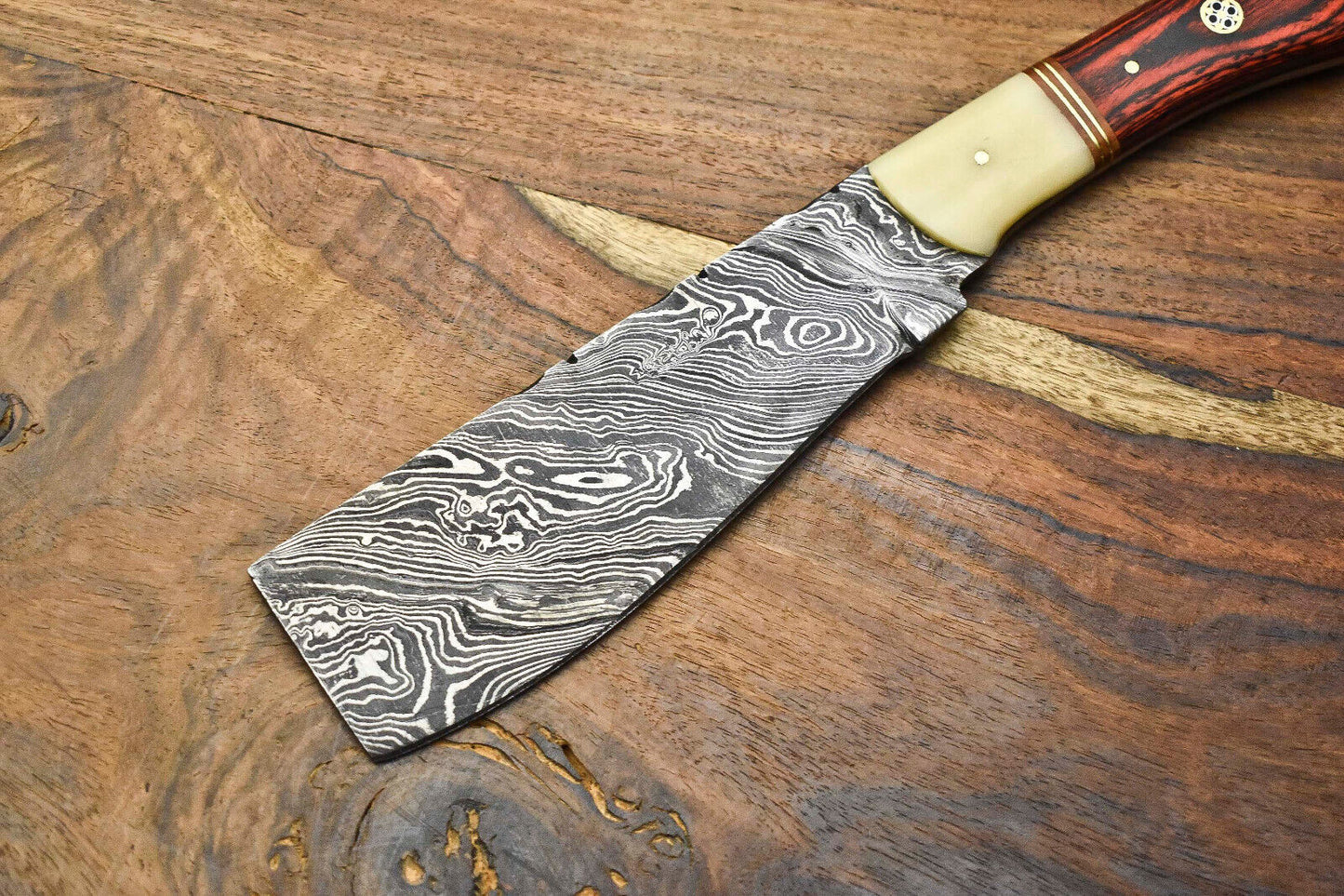 "Handmade Damascus Steel Chef Knife – Full Tang Kitchen & Outdoor Utility Blade"
