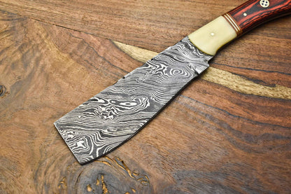 "Handmade Damascus Steel Chef Knife – Full Tang Kitchen & Outdoor Utility Blade"