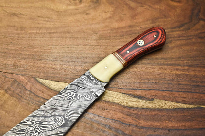 "Handmade Damascus Steel Chef Knife – Full Tang Kitchen & Outdoor Utility Blade"