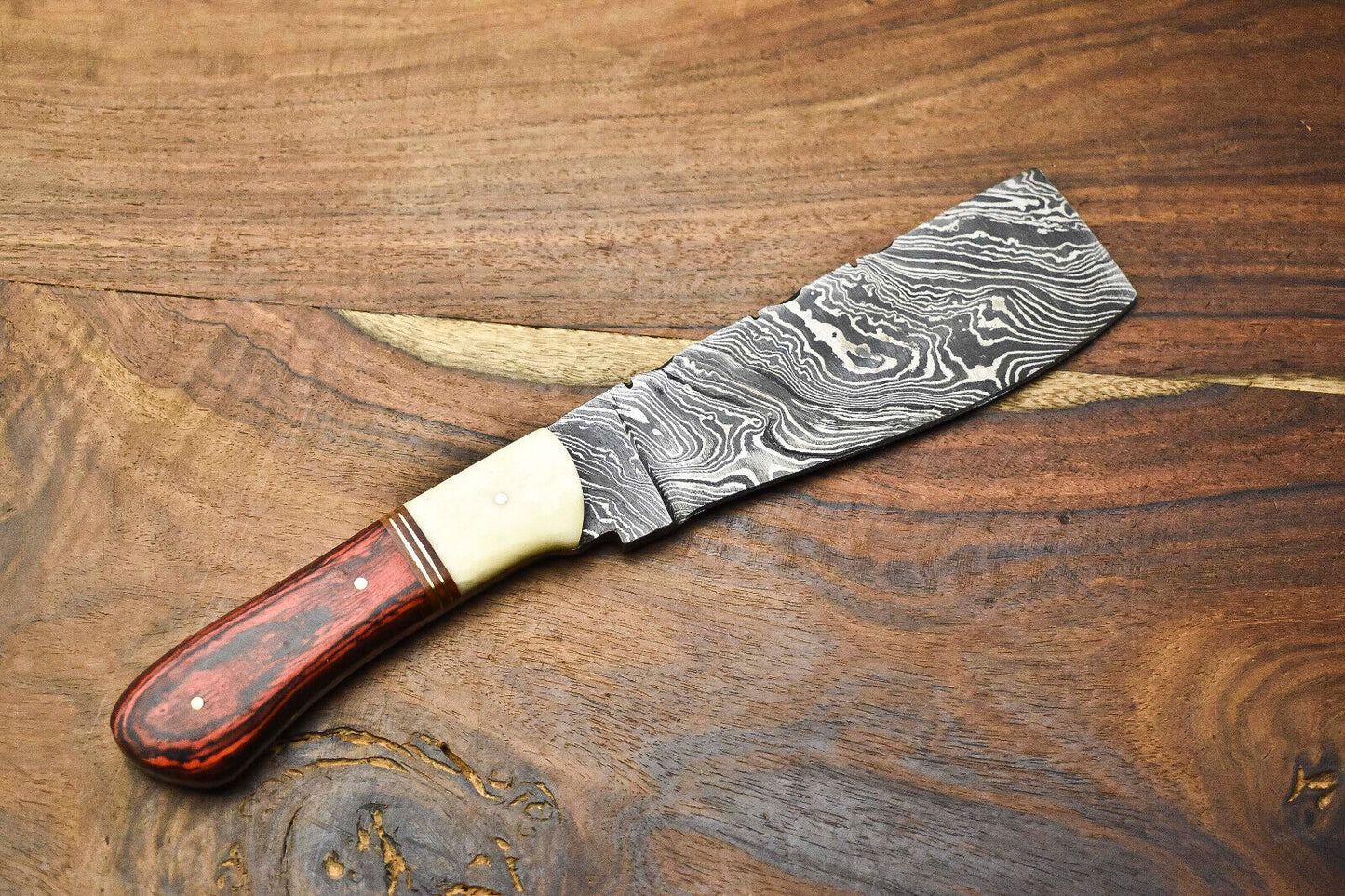 "Handmade Damascus Steel Chef Knife – Full Tang Kitchen & Outdoor Utility Blade"