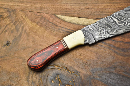 "Handmade Damascus Steel Chef Knife – Full Tang Kitchen & Outdoor Utility Blade"