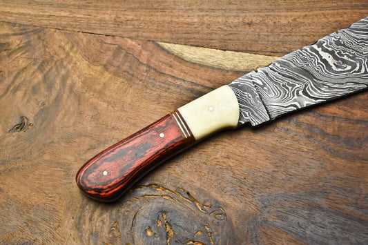 "Handmade Damascus Steel Chef Knife – Full Tang Kitchen & Outdoor Utility Blade"