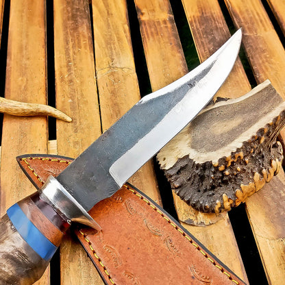 13" Ram Horn Handle Carbon Steel Bowie Knife – Handmade Heritage Forge Blade