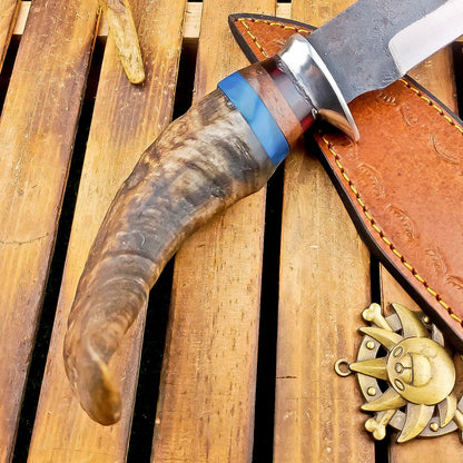 13" Ram Horn Handle Carbon Steel Bowie Knife – Handmade Heritage Forge Blade