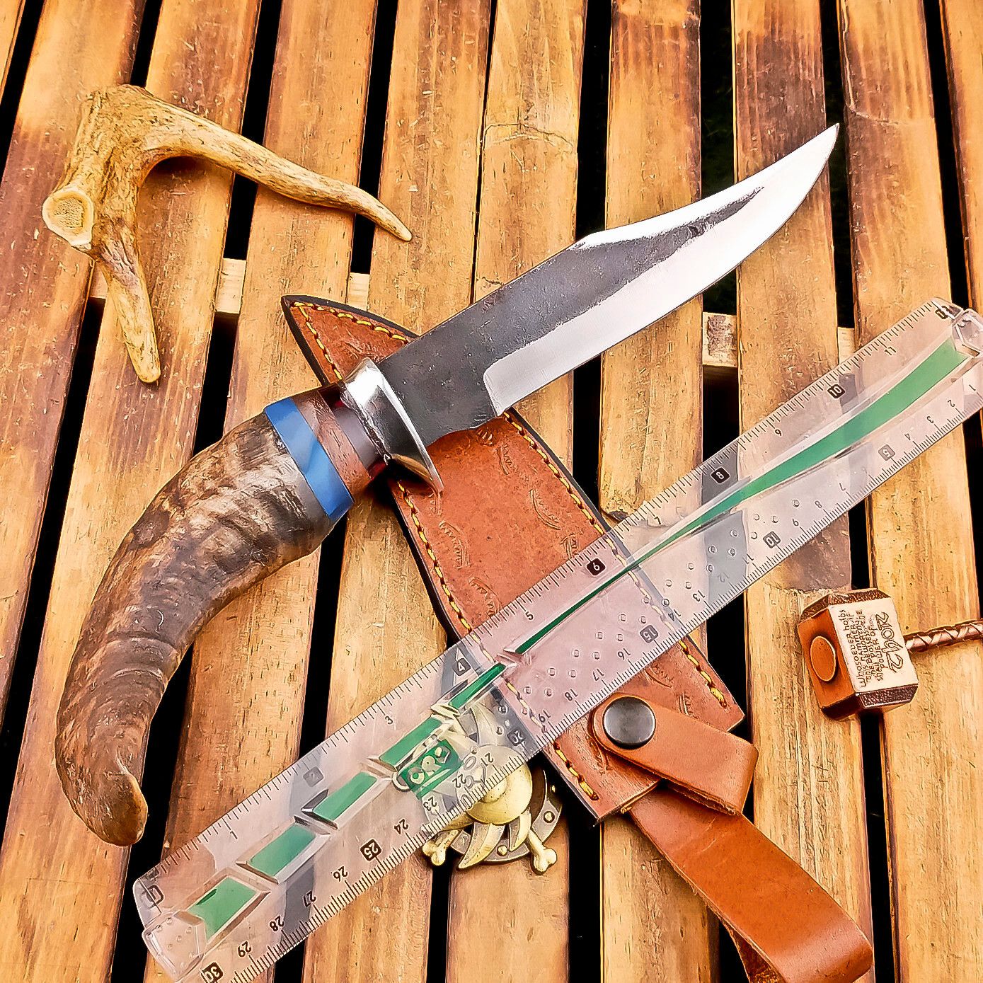 13" Ram Horn Handle Carbon Steel Bowie Knife – Handmade Heritage Forge Blade
