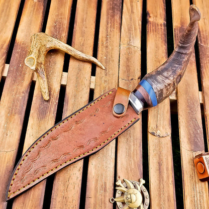 13" Ram Horn Handle Carbon Steel Bowie Knife – Handmade Heritage Forge Blade