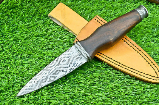 9 Inch Damascus Steel Dagger Knife with Natural Wood Handle