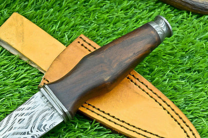9 Inch Damascus Steel Dagger Knife with Natural Wood Handle