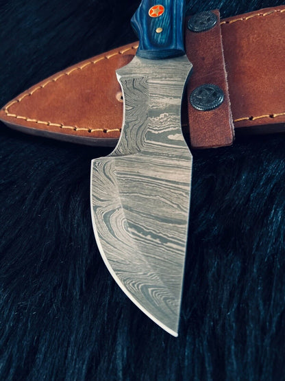 9" Twist Pattern Damascus Tanto Knife – Camel Bone & Wood Handle
