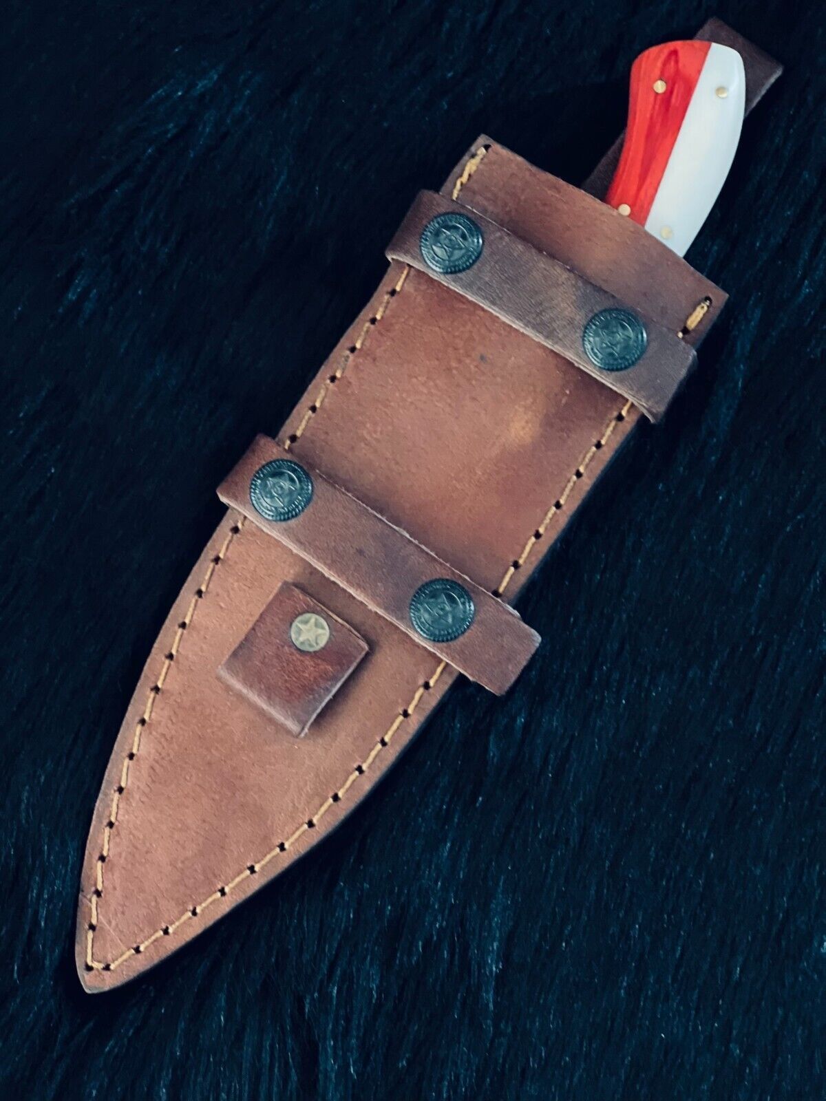 9" Twist Pattern Damascus Tanto Knife – Camel Bone & Wood Handle