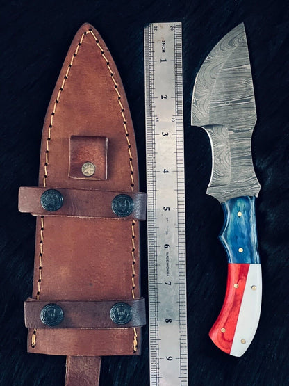 9" Twist Pattern Damascus Tanto Knife – Camel Bone & Wood Handle