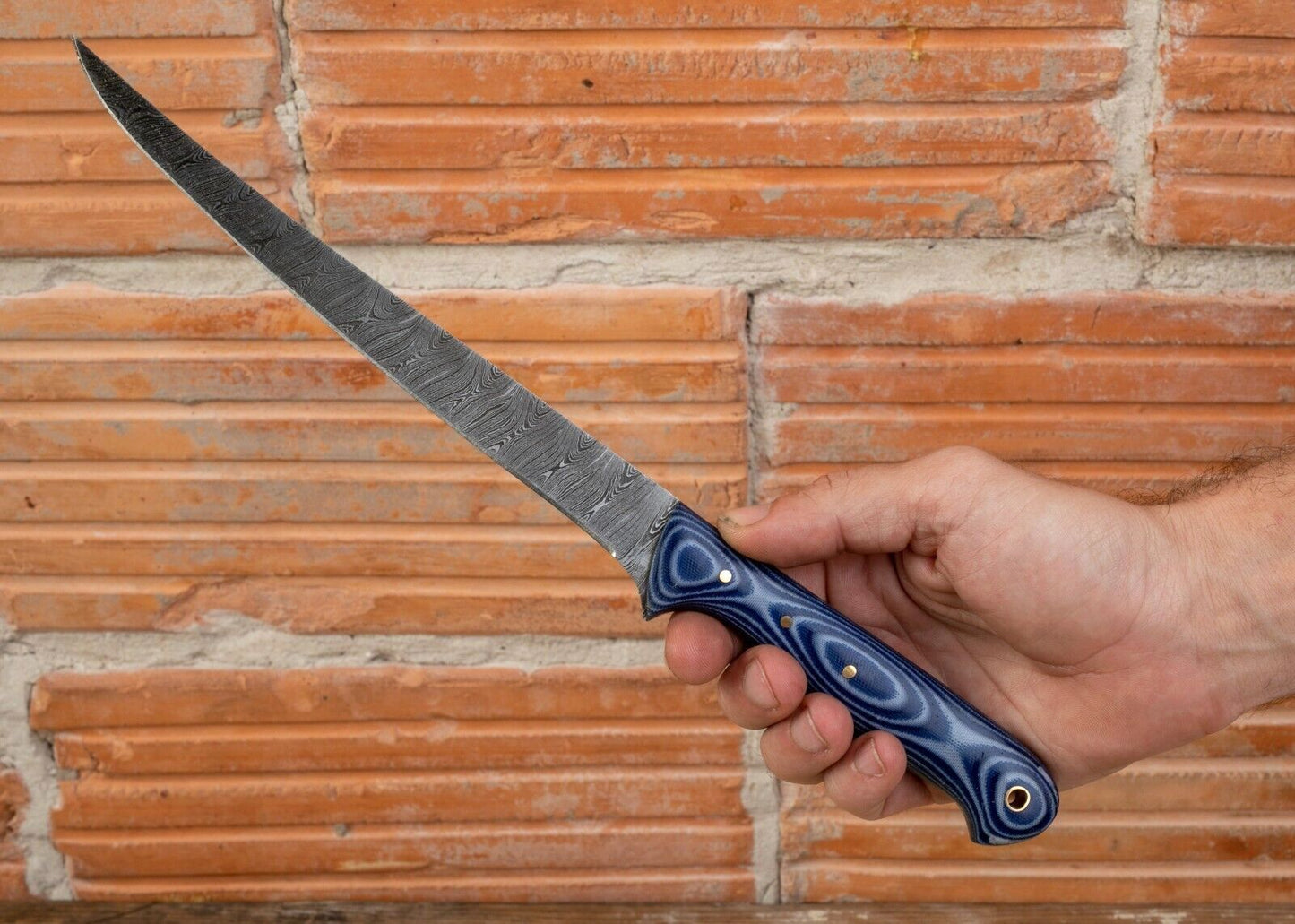 12.7” Custom Fillet Knife Damascus Fillet Knife with Micarta Handle & Leather Sheath