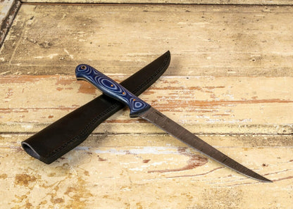 12.7” Custom Fillet Knife Damascus Fillet Knife with Micarta Handle & Leather Sheath