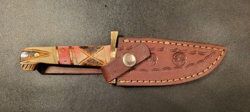 Handmade Hunting Skinner Knife – AUS-8 Stainless Steel Blade with Camel Bone Handle & Sheath