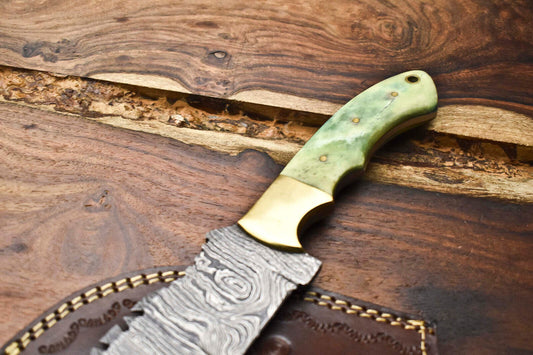 Rare Handmade Damascus Tracker Knife – Full Tang Camping & Hunting Fixed Blade with Leather Sheath
