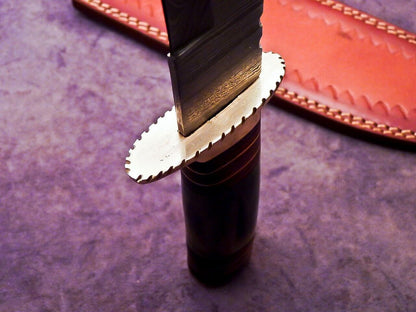 16 Inch Handmade Damascus Steel Bowie Knife with Camel Bone and Hardwood Handle by Heritage Forge