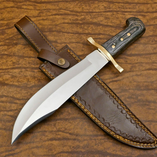 Handmade 12-Inch D2 Steel Clip Point Bowie Hunting Knife with Pakka Wood Handle & Leather Sheath