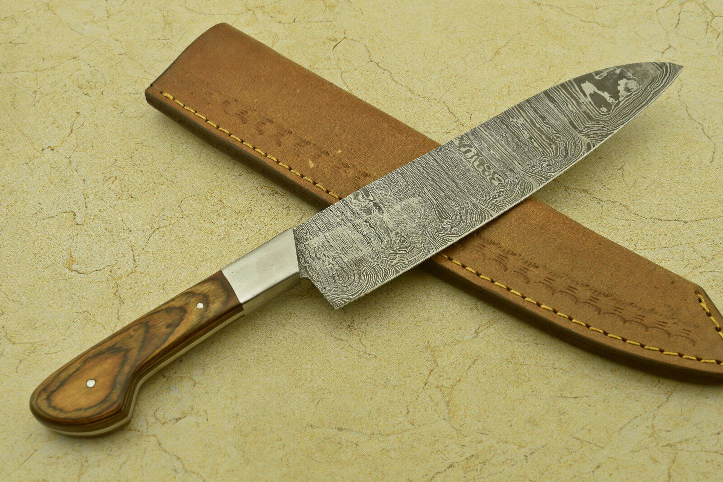 Custom Handmade Forged Damascus Steel Chef Kitchen Knife with Pakka Wood Handle – 12" Professional Knife
