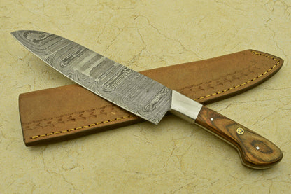 Custom Handmade Forged Damascus Steel Chef Kitchen Knife with Pakka Wood Handle – 12" Professional Knife