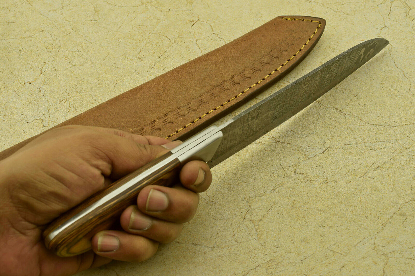 Custom Handmade Forged Damascus Steel Chef Kitchen Knife with Pakka Wood Handle – 12" Professional Knife