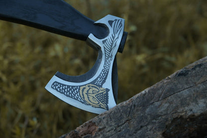 Viking Axe – Custom Gift Forged Carbon Steel Bearded Tomahawk Camping Hatchet