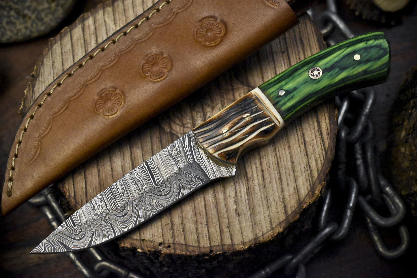 Twist Damascus Forged Skinner Knife Hardwood Handle 8.0" Razor Sharp Camping Tool