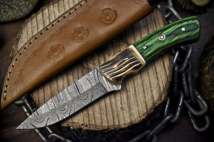 Twist Damascus Forged Skinner Knife Hardwood Handle 8.0" Razor Sharp Camping Tool